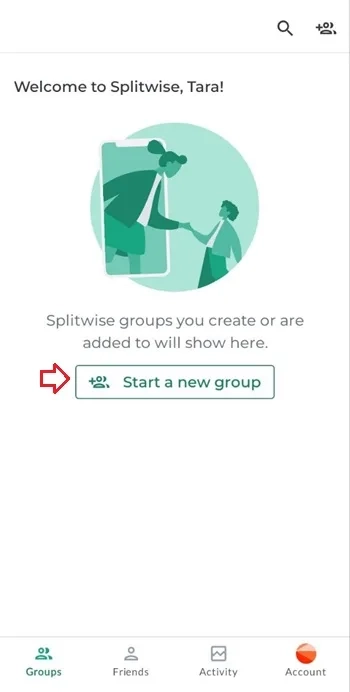 ایجاد گروه برای تعیین دنگ سفر برنامه splitwise
