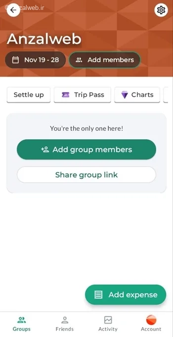 اضافه کردن هزینه در برنامه دنگ سفر splitwise