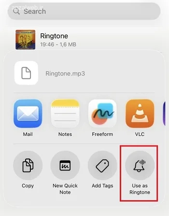 گزینه Use as Ringtone