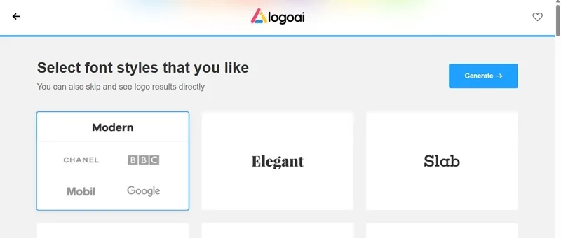 انتخاب فونت در سایت طراحی لوگو با هوش مصنوعی logoai