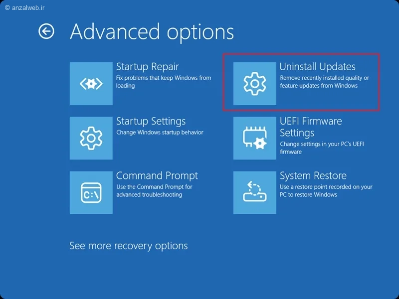 حذف آپدیت ویندوز 11 از طریق Windows RE