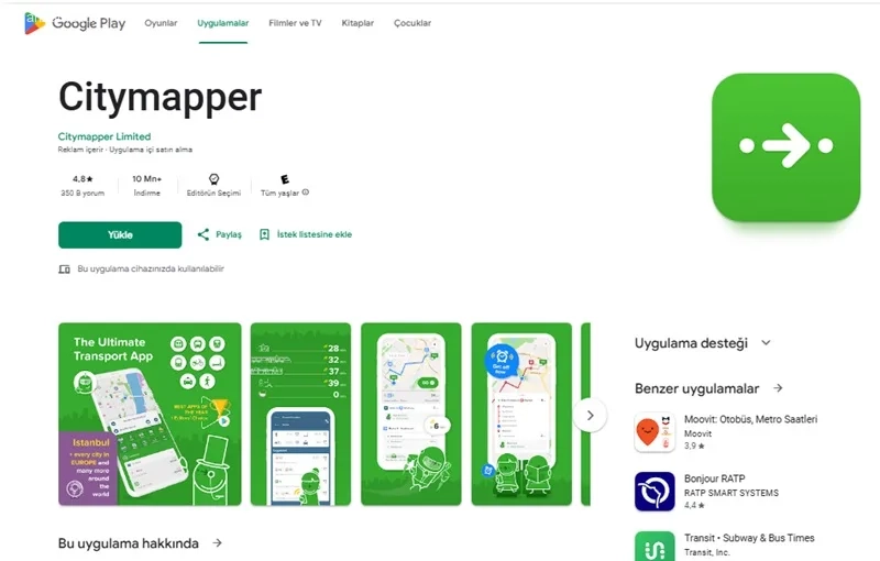 برنامه مسیریابی در ترکیه citymapper