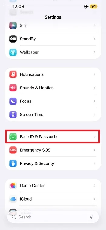 گزینه Face ID & Passcode