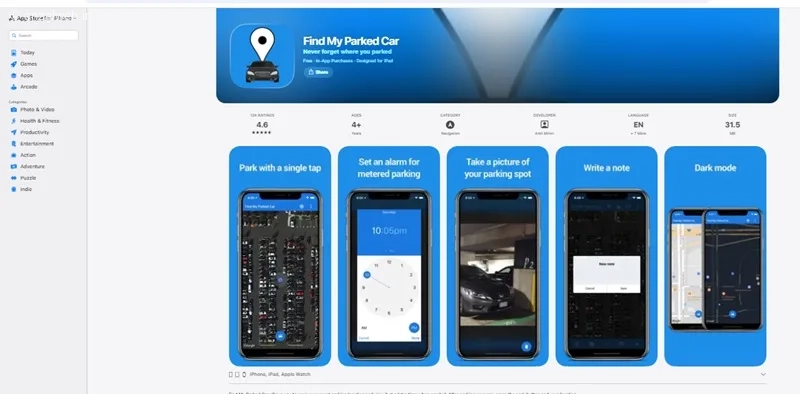 برنامه Find My Parked Car برای iOS