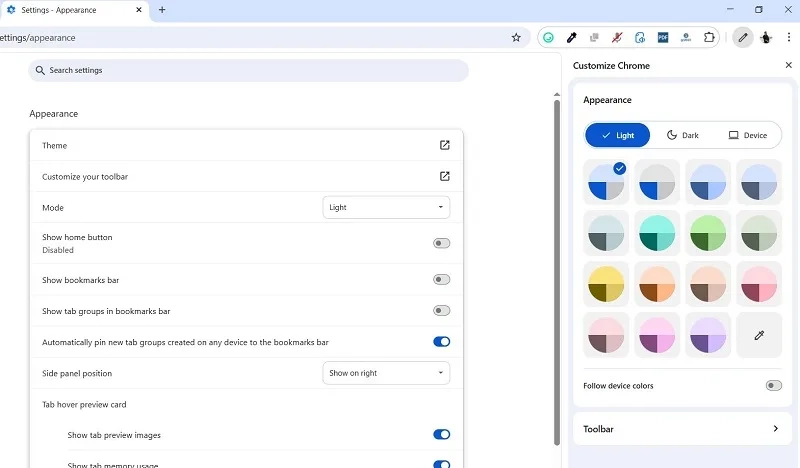 بخش Customize Chrome