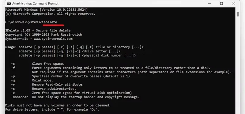استفاده از sDelete برای حذف دائمی فایل‌ ها