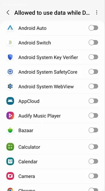 فعال کردن Data Saver و اجازه دسترسی به برنامه های خاص