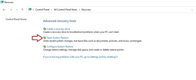 انجام System Restore برای رفع سوسو زدن صفحه لپ تاپ