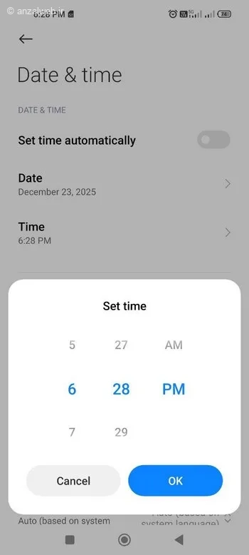 گزینه Automatic date & time را غیرفعال کنید