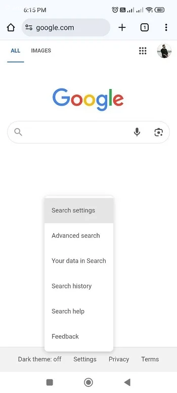 Search Settings کروم اندروید