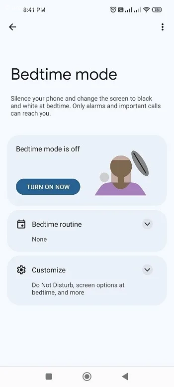 قسمت Bedtime mode