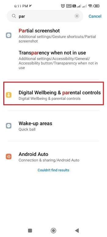گزینه Digital Wellbeing & Parental Controls