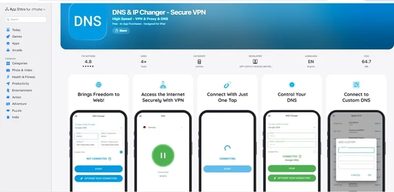 برنامه تغییر DNS آیفون DNS-IP Changer – Secure VPN