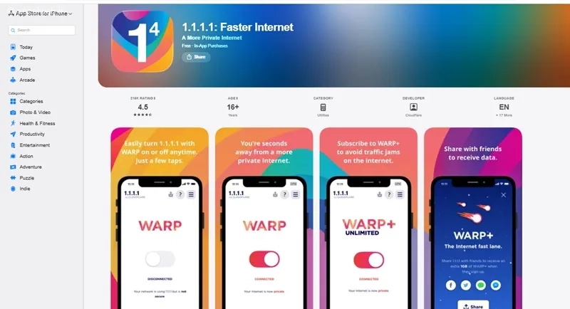 تغییر DNS آیفون با برنامه 1.1.1.1: Faster Internet