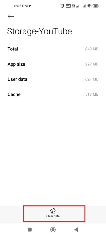 گزینه Clear Cache یا Clear Data یوتیوب