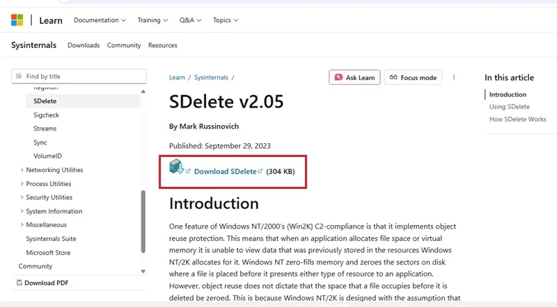 حذف غیر قابل برگشت فایل ویندوز 11 با sDelete