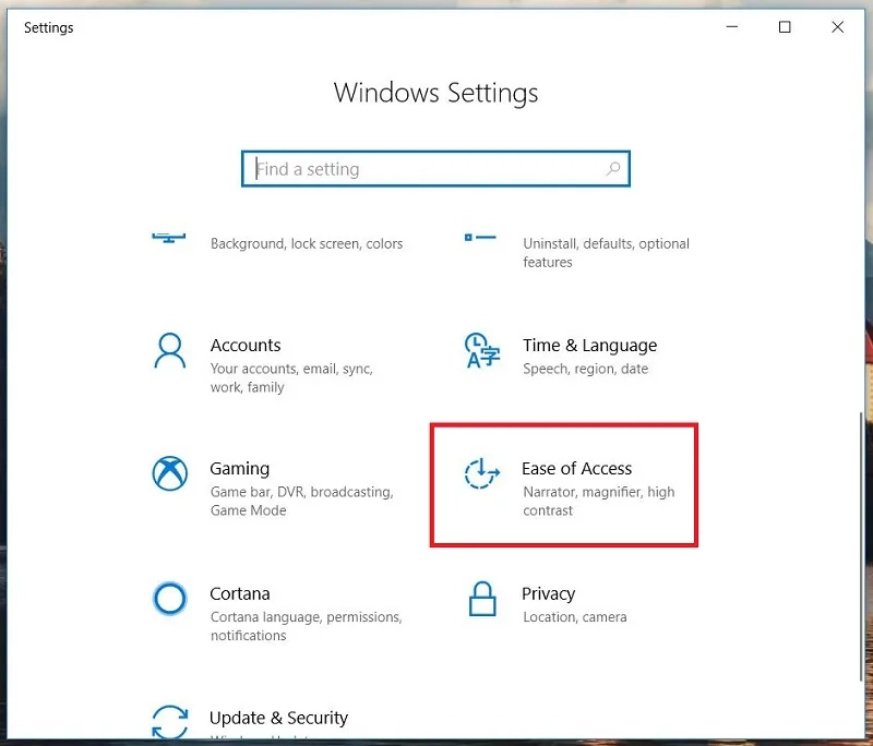 بخش Ease of Access ویندوز