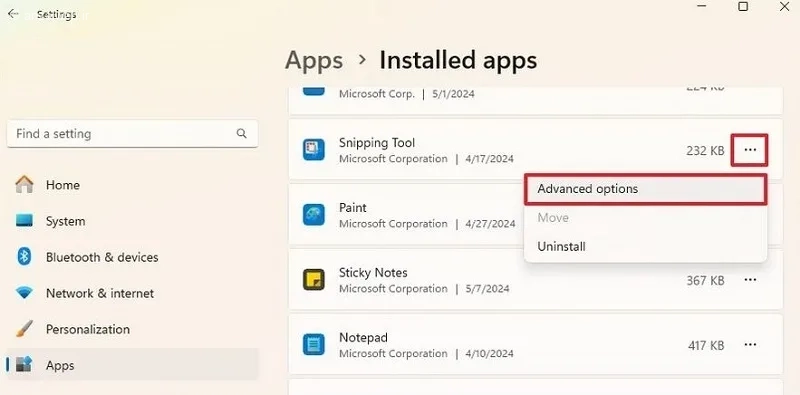 آموزش ریست برنامه در ویندوز 11