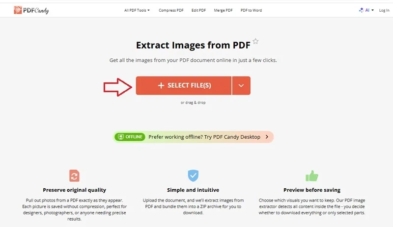 خروجی عکس از PDF در pdfcandy