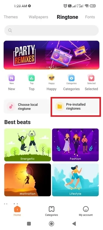 بخش Ringtone