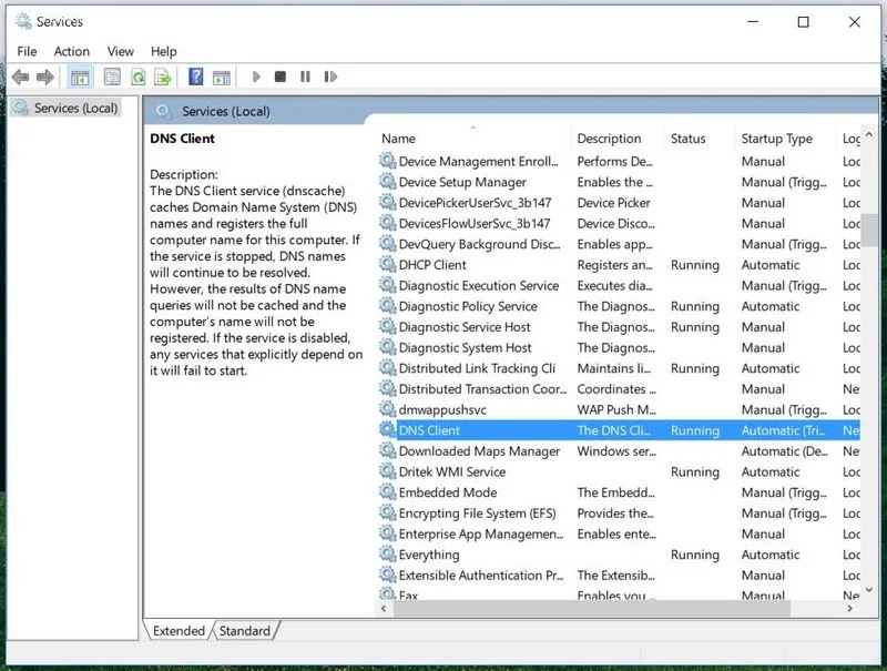 ریستارت سرویس DNS Client