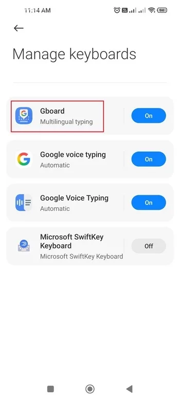 Gboard را انتخاب