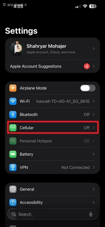 گزینه Cellular