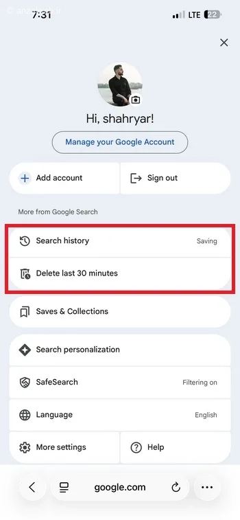 قسمت More from google search