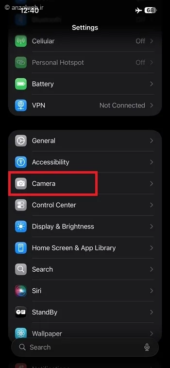 گزینه Camera