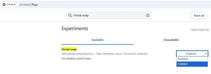 فلگ partial swap کروم