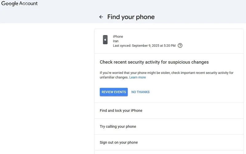Find My Device اکانت گوگل