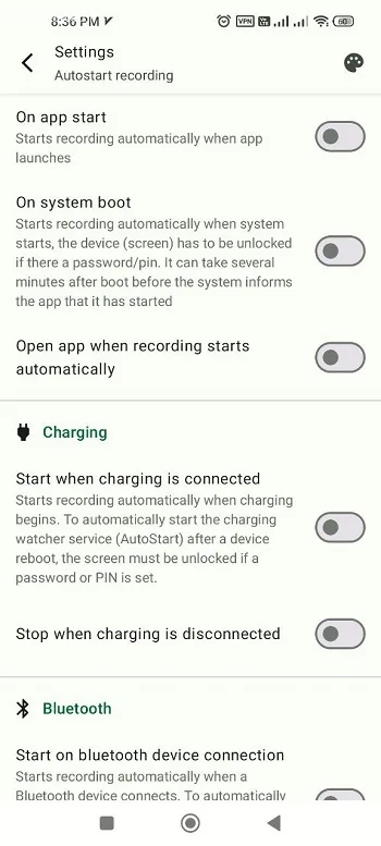 بخش Autostart recording