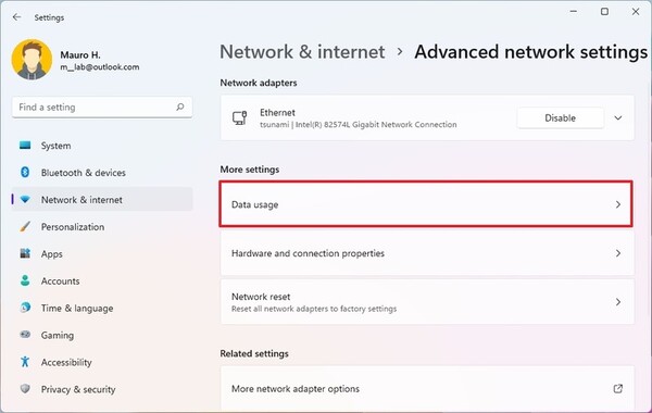 گزارش مصرف اینترنت در ویندوز 11