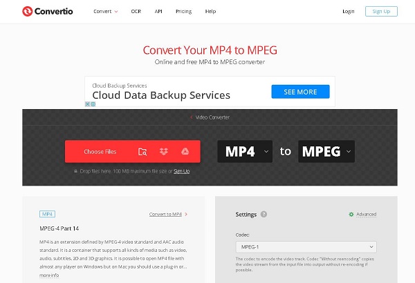 تبدیل فیلم MP4 به MPEG با Convertio