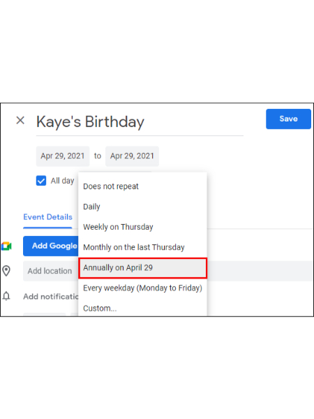 ثبت تاریخ تولد در گوگل