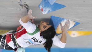الناز رکابی بدون حجاب در مسابقات آسیایی سنگ نوردی ؛ استقبال فوق العاده از ورزشکار زن ایرانی [+ ویدیو]