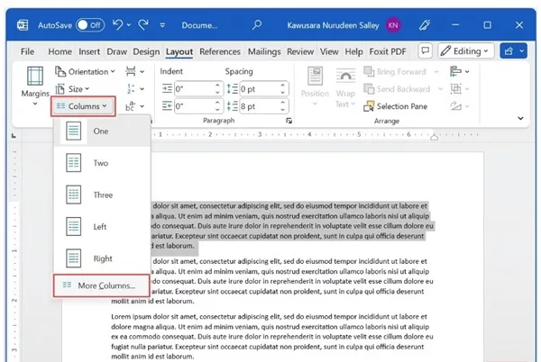 نحوه تنظیم تنظیمات ستون در Microsoft Word