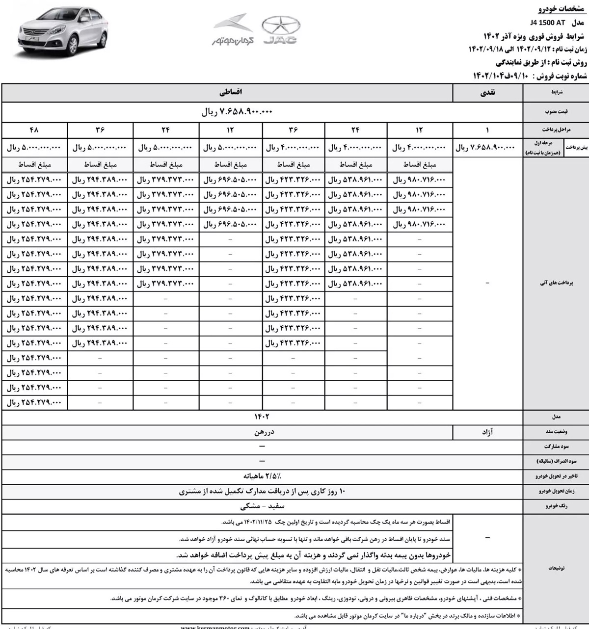 طرح فروش جک J4 آذر 1402 با شرایط نقدی و اقساط آغاز شد