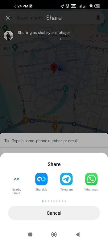نحوه فرستادن لوکیشن از گوگل مپ به تلگرام