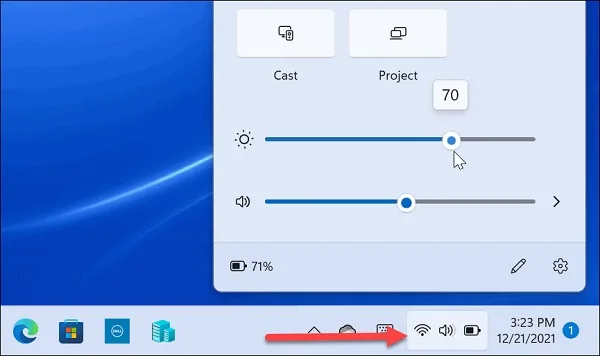 تنظیم نور صفحه لپ تاپ در ویندوز 11 از طریق Quick Access