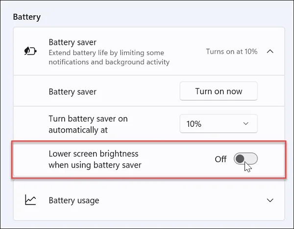 حل مشکل تنظیم نور صفحه در ویندوز 11 از طریق Battery Saver