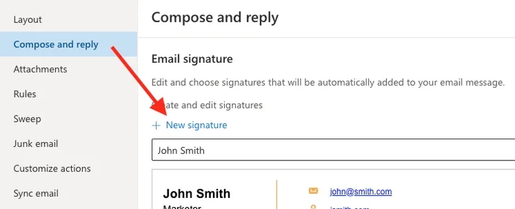 گزینه New signature