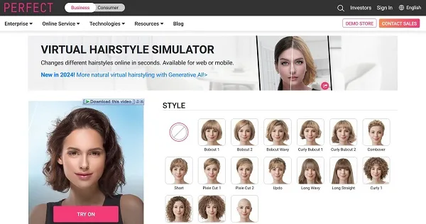 تست مدل مو آنلاین هوش مصنوعی با سایت Perfectcorp
