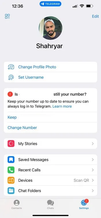 آموزش تغییر و تنظیم عکس پروفایل تلگرام در آیفون