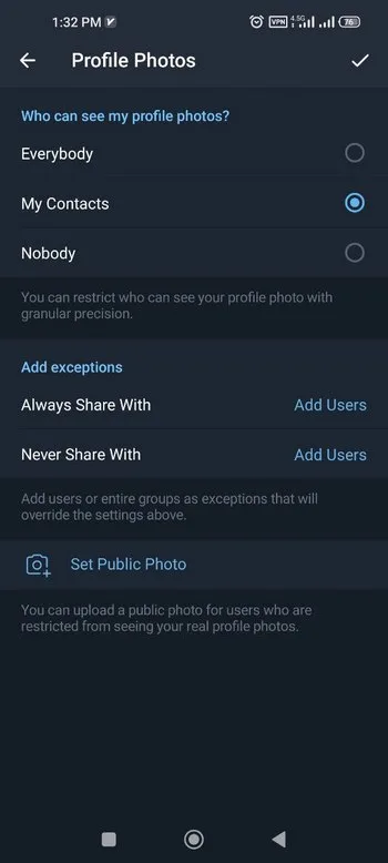 گزینه Set Public Photo تلگرام