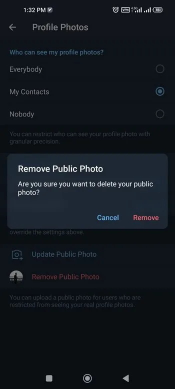 گزینه Remove Public Photo