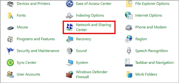 تنظیمات Network and Sharing Center