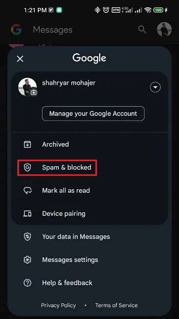 گزینه Spam & Block