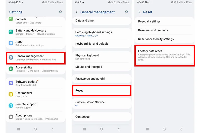 ریست فکتوری گوشی اندروید