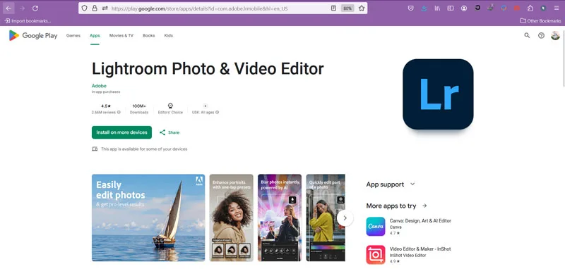 برنامه ادیت عکس Adobe Lightroom